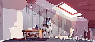 Vector attic repair. Renovation of garret, loft Vector Illustration