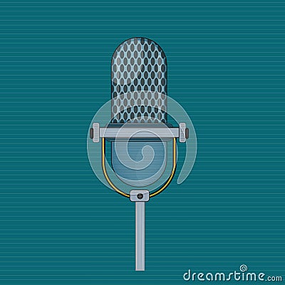 Vector Audio Microphone on lined green background Stock Photo