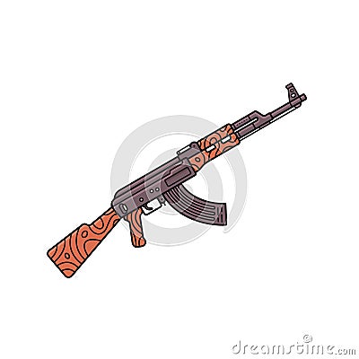 Vector automatic machine icon in outline style. Russian assault rifle AK-47 Vector Illustration