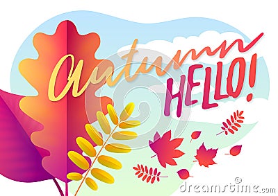 Vector Autumn background of fallen gold and red oak leaves. vector illustration Stock Photo