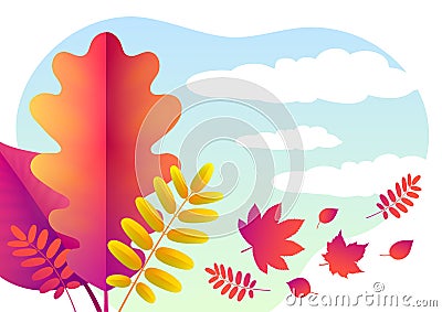 Vector Autumn background of fallen gold and red oak leaves. vector illustration Stock Photo