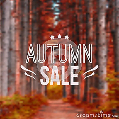 Vector autumn blurred illustration with road, trees and typography text Vector Illustration