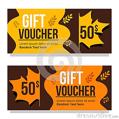 Vector autumn sale gift voucher coupon card template Vector Illustration