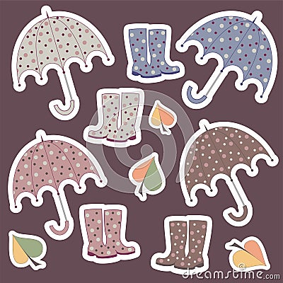 Vector autumn stickers with umbrellas Vector Illustration