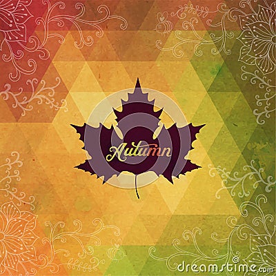 Vector autumnal maple leaf background made of triangles. Retro b Vector Illustration