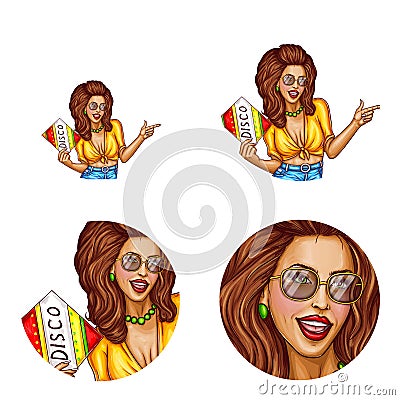 Vector avatar of disco woman for chat Vector Illustration