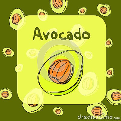 Vector avocado sketch background for recipe Vector Illustration