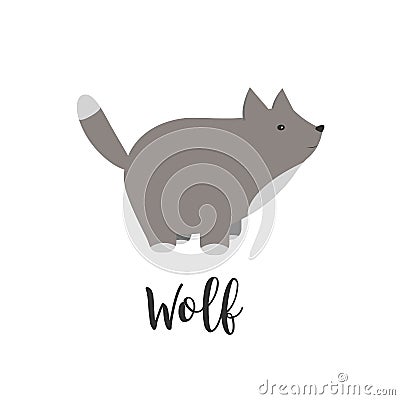 Vector baby animal and hand letters. Greeting card with cute wolf. Vector cartoon illustration of baby animals. Logo Vector Illustration