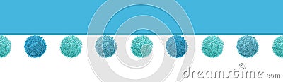 Vector Baby Boy Blue Decorative Pom Poms Horizontal Seamless Repeat Border Pattern. Great for nursery room, handmade Vector Illustration