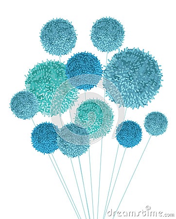 Vector Baby Boy Blue Pom Poms Bouquet Decorative Element. Great for nursery room, handmade cards, invitations, baby Vector Illustration