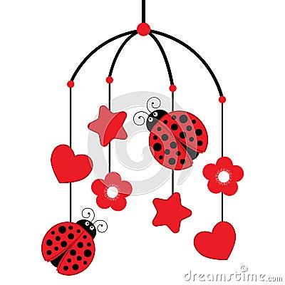 Vector Baby Carousel with Ladybug, starts and hearts. Vector Illustration