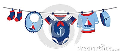 Vector Baby Clothes in Nautical Style Vector Illustration