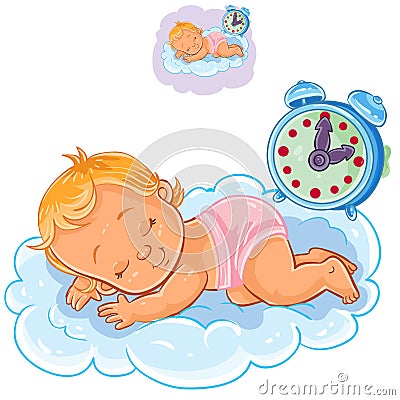 Vector baby in a diaper is sleeping on the cloud Vector Illustration