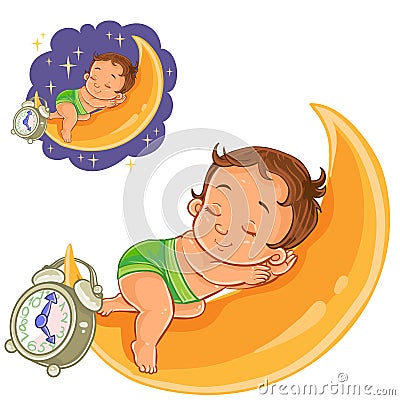 Vector baby in a diaper is sleeping on the moon Vector Illustration