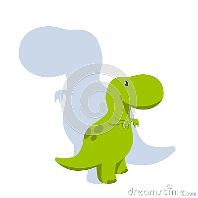 Vector baby dino flat style icon and its` silhouette - tyrannosaurus or t-rex - for logo, poster, banner. For historic event, Stock Photo