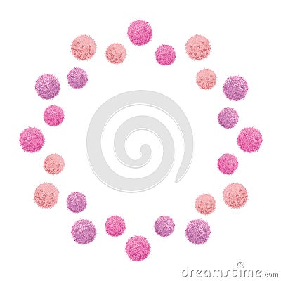 Vector Baby Girl Pink Birthday Party Pom Poms Circle Set and Round Frame. Great for handmade cards, invitations Vector Illustration