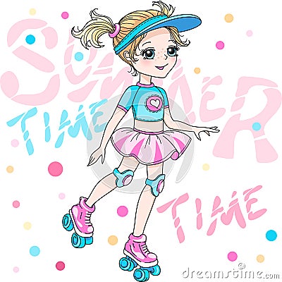 Vector baby girl Roller Blading Vector Illustration