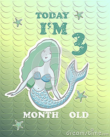 Vector baby milestone card for girl or boy. Today I am three mon Vector Illustration