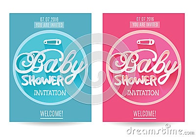 Vector baby Shower Invitation for Boy and Girl . Blue and Pink. Isolated on White Background Vector Illustration