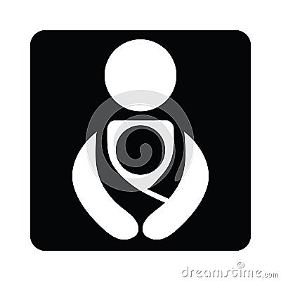 Vector Babywearing Symbol With Parent Carrying Baby In a Sling. Black and White Icon Style. Vector Illustration