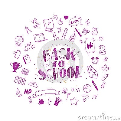 Vector back to school doodle icons set illustration. Free hand drawn education element collection isolated on white background. Vector Illustration