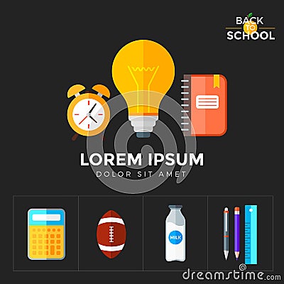 Vector back to school icons set. Education object in flat style Vector Illustration