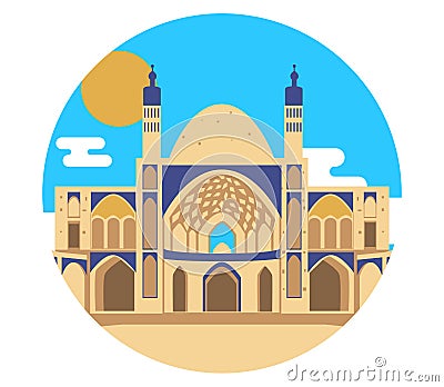 Vector background with the abstract image of the big beautiful mosque. City landscape Vector Illustration