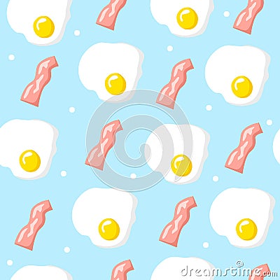 Vector background with bacon and scrambled eggs. Breakfast seamless pattern. Ornament for textile and wrapping Vector Illustration