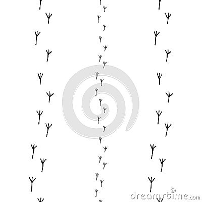 Vector background with bird footprint. Vector seamless tracks isolated on white background. Black bird footprints footprint. Cartoon Illustration