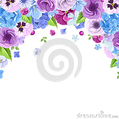 Vector background with blue and purple flowers. Vector Illustration