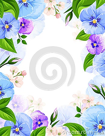 Vector background with blue and purple pansy flowers. Vector Illustration