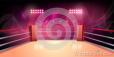 Vector background of boxing ring, illuminated arena Vector Illustration