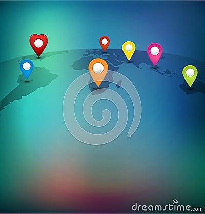 Vector background for business with pointers on the world map Stock Photo