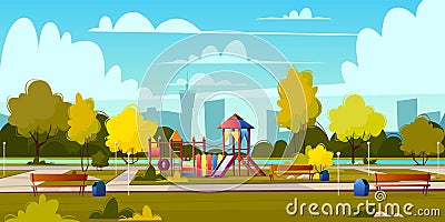 Vector background of cartoon playground in park Vector Illustration