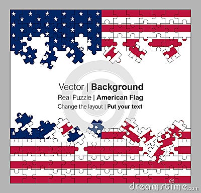 Vector background consisting of a real puzzle of the American flag. If you want, change the layout and put your text. Vector Illustration