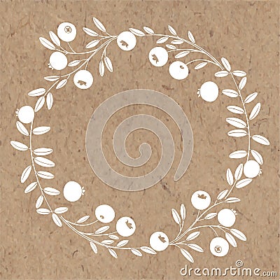 Round frame with cranberry. Nature wreath. Vector illustration with space for text on kraft paper. Stock Photo