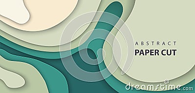 Vector background with deep green color paper cut waves shapes. 3D abstract paper art style, design layout Vector Illustration