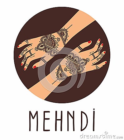 Vector background Element yoga mudra hands with mehendi patterns. Vector Illustration