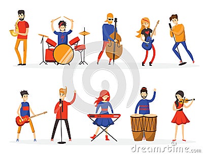 Vector background of group of singing and playing music instrument people Vector Illustration