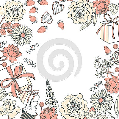 Vector background for Valentine`s day. Sketch illustrarion Vector Illustration