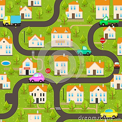 Vector Background. Funny Wallpaper: Small Town Vector Illustration