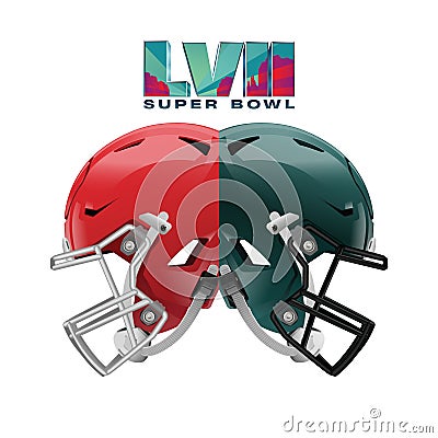 Vector background with helmets of the finalists of the American Football playoffs. Super Bowl 57 Vector Illustration