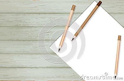 Vector background image on a wood background with a sheet of paper and a pencil for writing Vector Illustration