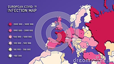 Vector background. Infographics. Geographic map of Europe. Coronavirus infection statistics in European countries. Covid-19. Vector Illustration