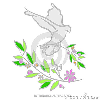 Vector background for International Day of peace. Concept illustration with dove of peace, olive branch. International Peace Cartoon Illustration