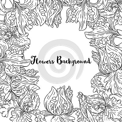 Vector background with iris flowers and leaves Vector Illustration