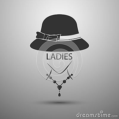 Vector background Ladies Hat vintage logo and Ladies text Vector Illustration
