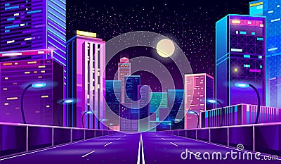 Vector background with night city in neon lights Vector Illustration