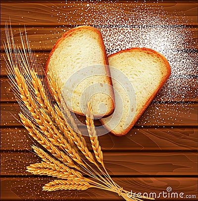 Vector background with slices of sliced bread (loaf) lying on th Vector Illustration