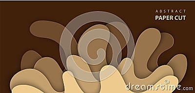 Vector background with splash water paper cut shapes in brown color. 3D abstract paper art style, design layout for advertising, Vector Illustration